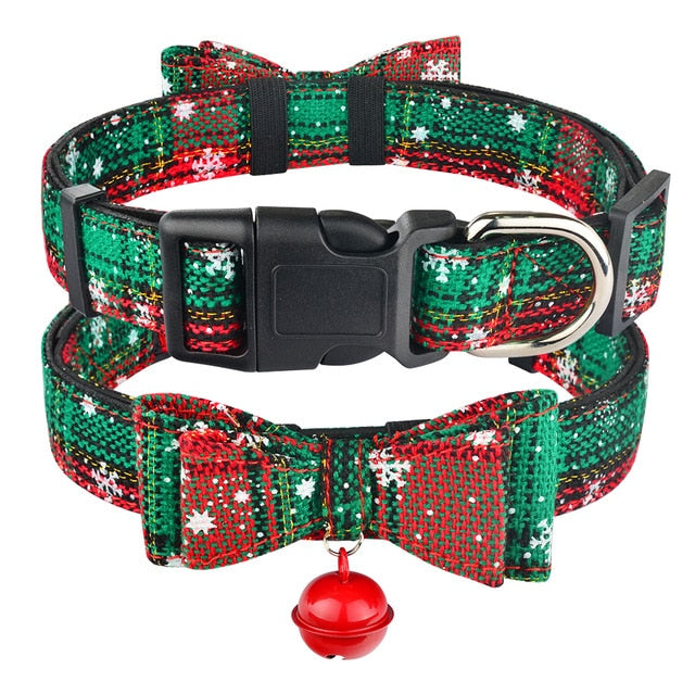 Extra-small pet collar in green and red fabric